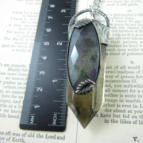 Callisto Jewelry Smoky Quartz Purple Labradorite Amethyst Crystal Pendant Chain - Picture 3 of 5